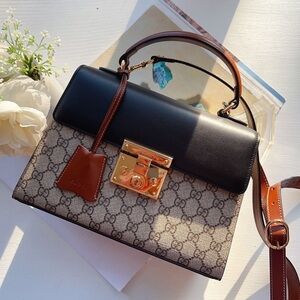 Gucci GG Supreme Monogram Calfskin Small Padlock Top Handle Bag